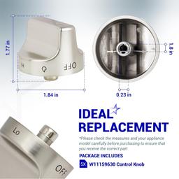 [Lifetime Warranty] W11159630 W11023139 Surface Burner Knob Control Knob Compatible with Whirlpool Gas Range - Replaces KIP 5T09 AP6284486 4813782 PS12347845 - Stainless Steel - Pack 5 thumbnail 2