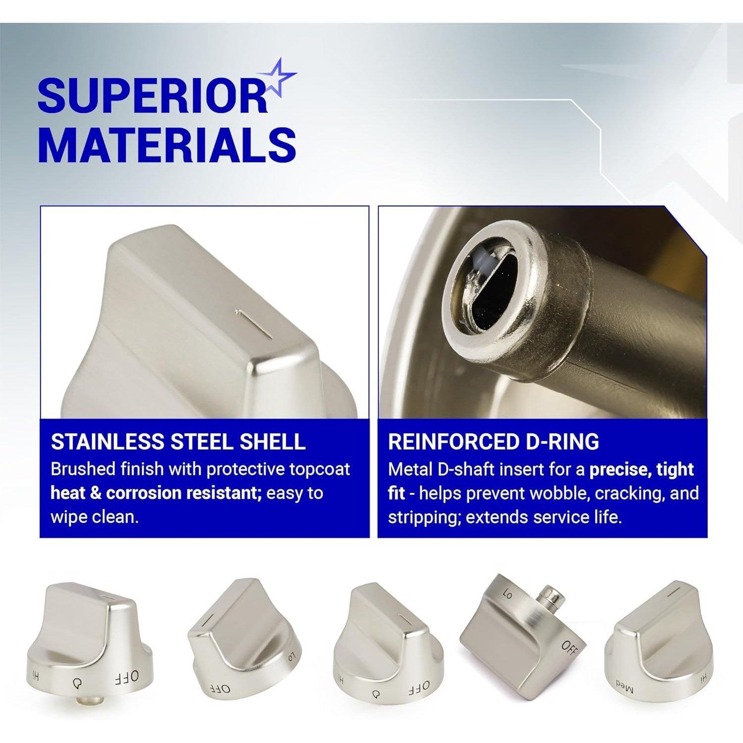 [Lifetime Warranty] W11159630 W11023139 Surface Burner Knob Control Knob Compatible with Whirlpool Gas Range - Replaces KIP 5T09 AP6284486 4813782 PS12347845 - Stainless Steel - Pack 5 image 1