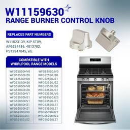 [Lifetime Warranty] W11159630 W11023139 Surface Burner Knob Control Knob Compatible with Whirlpool Gas Range - Replaces KIP 5T09 AP6284486 4813782 PS12347845 - Stainless Steel - Pack 5 thumbnail 3