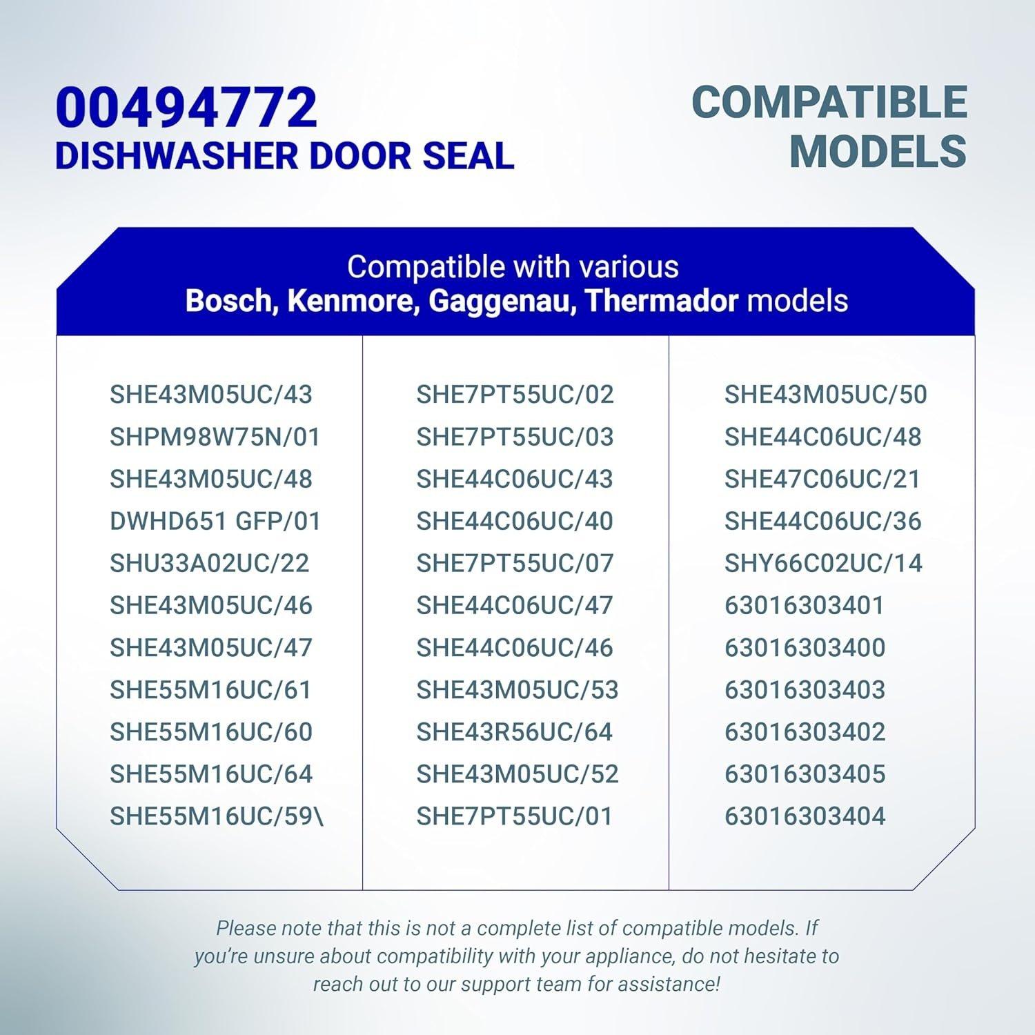 [Lifetime Warranty] 00494772 Dishwasher Door Gasket Seal - Compatible with Samsung, Kenmore, Bosch Dishwashers - Replace 494772 2077491 AP434178 PS4222432 AP3768902 PS3472895 PS8723143 image 1