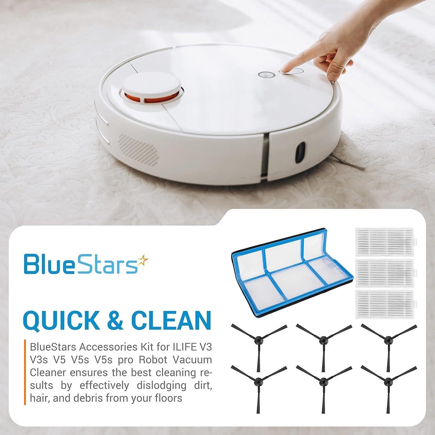 [Lifetime Warranty] Replacement Parts Kit for Robotic Vacuum ILIFE V3 V3s V5 V5s V5s Pro Robot Vacuum Cleaner - 1 Primary Filter, 3 HEPA Filter, 6 Side Brushes image 1