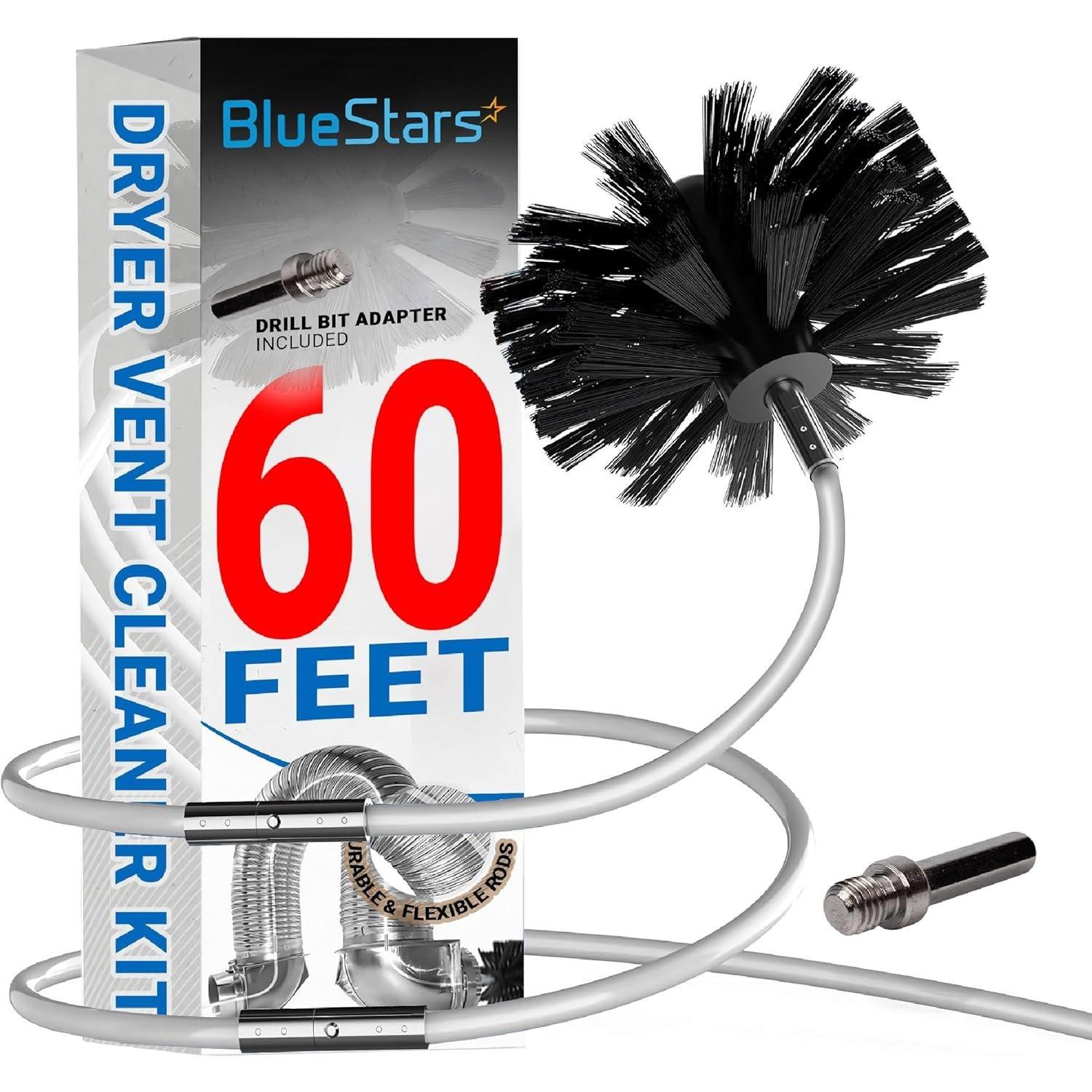 [Lifetime Warranty] 60 Feet Dryer Vent Cleaner Kit with Drill Attachment - Extends Up to 60 ft, Works with or Without Power Drill image 0