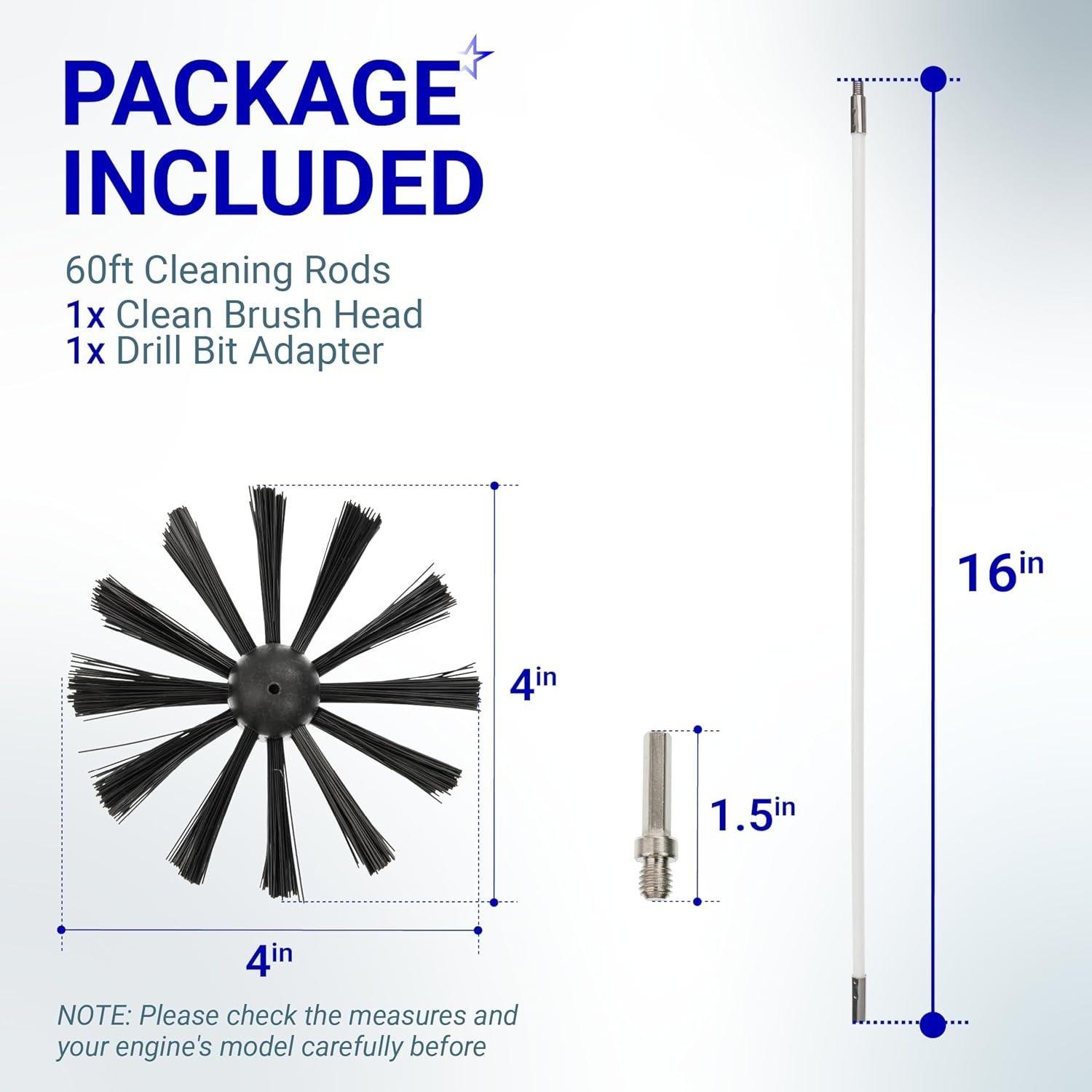 [Lifetime Warranty] 60 Feet Dryer Vent Cleaner Kit with Drill Attachment - Extends Up to 60 ft, Works with or Without Power Drill image 2