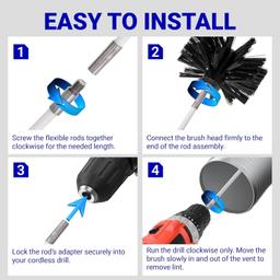 [Lifetime Warranty] 60 Feet Dryer Vent Cleaner Kit with Drill Attachment - Extends Up to 60 ft, Works with or Without Power Drill thumbnail 6