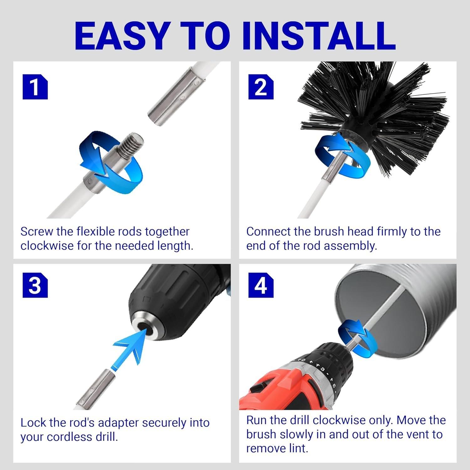 [Lifetime Warranty] 60 Feet Dryer Vent Cleaner Kit with Drill Attachment - Extends Up to 60 ft, Works with or Without Power Drill image 6