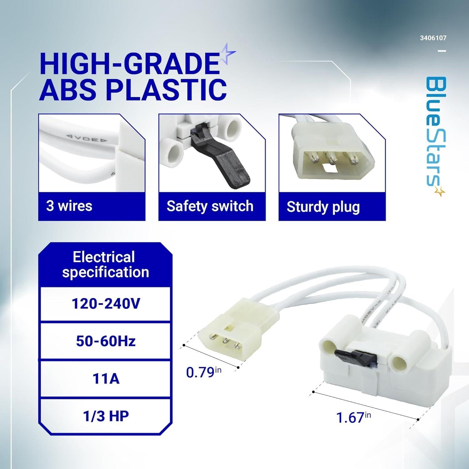 [Lifetime Warranty] 3406107 WP3406107 Dryer Door Switch - Compatible with Whirlpool Maytag Kenmore Roper Amana Dryers - Replaces 3406109 3405100 3405101 3406100 3406101 AED4475TQ1 MEDC400VW0 - Pack of 6 image 3