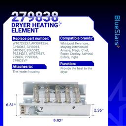 [Lifetime Warranty] 279838 W10724237 3403585 Dryer Heating Element - Compatible with Whirlpool Amana Maytag Kitchenaid Kenmore 70 80 110 Series WED4815EW1 MEDC465HW0 NED4655EW1-3398064, 8565582 thumbnail 2