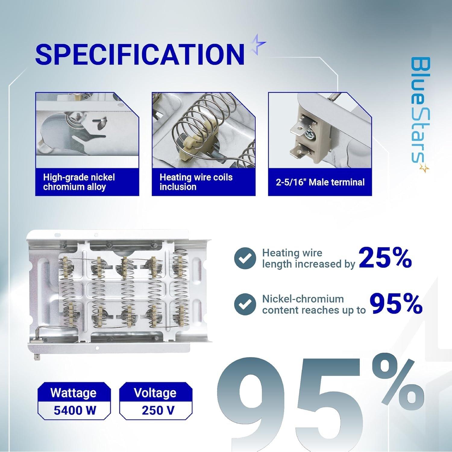 [Lifetime Warranty] 279838 W10724237 3403585 Dryer Heating Element - Compatible with Whirlpool Amana Maytag Kitchenaid Kenmore 70 80 110 Series WED4815EW1 MEDC465HW0 NED4655EW1-3398064, 8565582 image 1