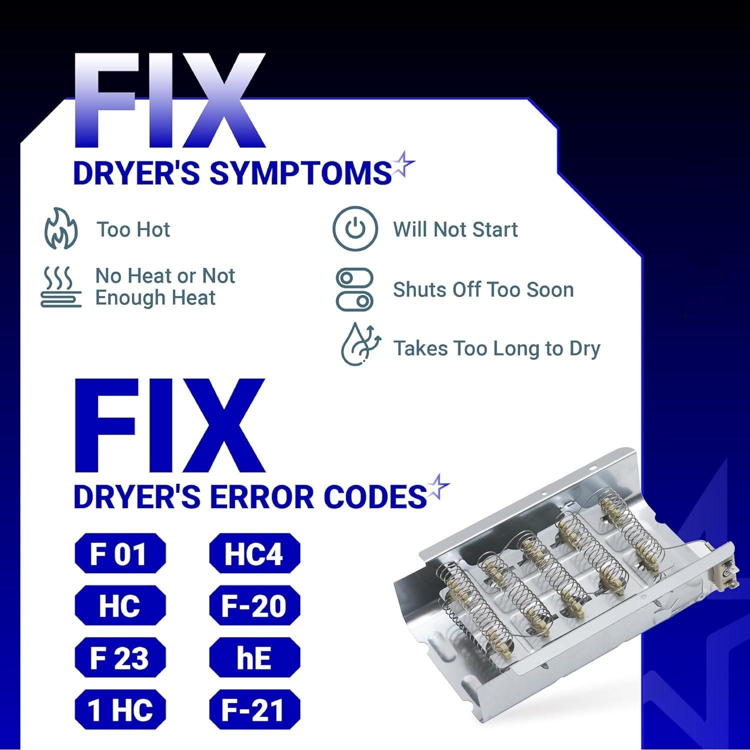 [Lifetime Warranty] 279838 W10724237 3403585 Dryer Heating Element - Compatible with Whirlpool Amana Maytag Kitchenaid Kenmore 70 80 110 Series WED4815EW1 MEDC465HW0 NED4655EW1-3398064, 8565582 image 6