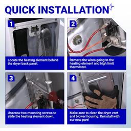 [Lifetime Warranty] 279838 W10724237 3403585 Dryer Heating Element - Compatible with Whirlpool Amana Maytag Kitchenaid Kenmore 70 80 110 Series WED4815EW1 MEDC465HW0 NED4655EW1-3398064, 8565582 thumbnail 8