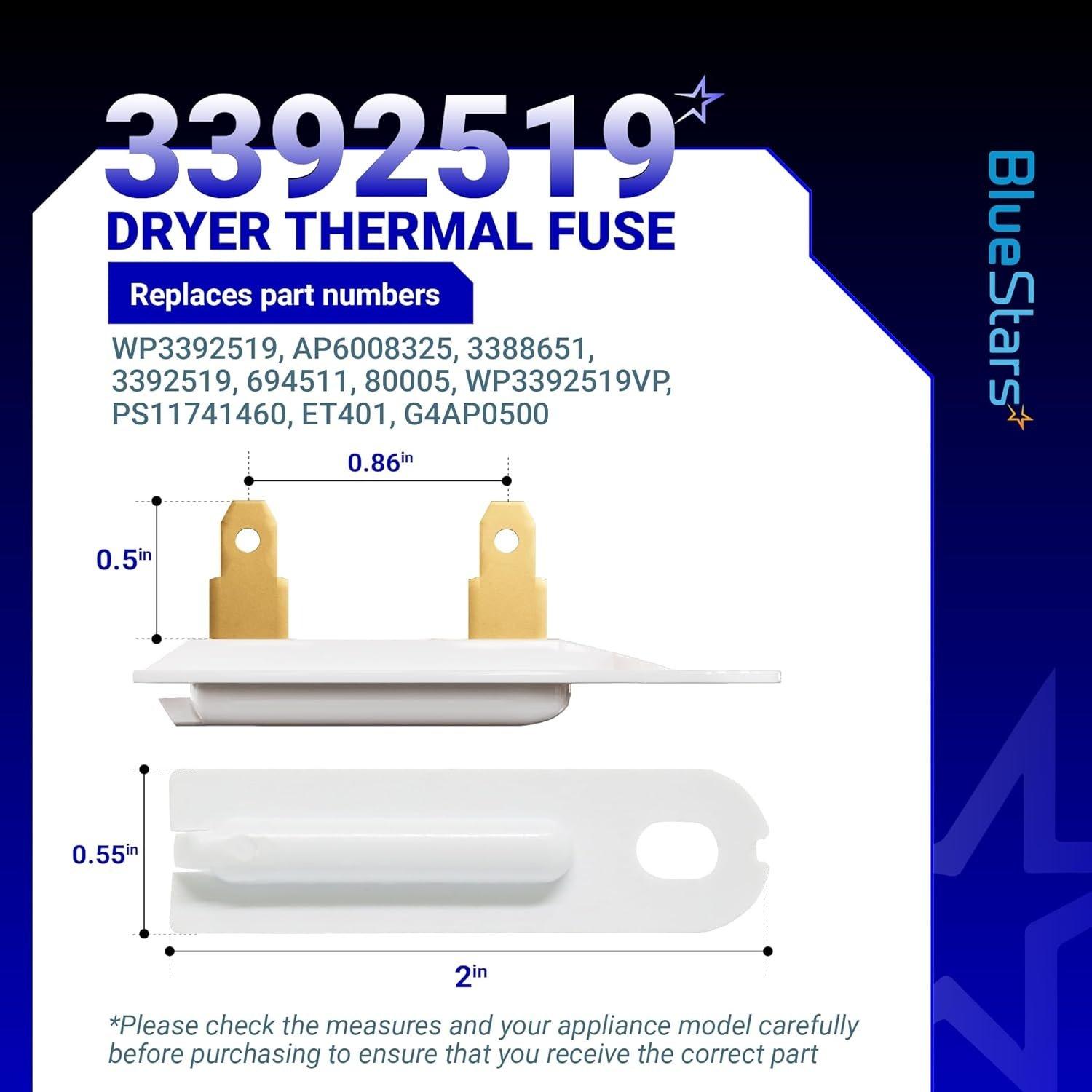 [Lifetime Warranty] 3392519 Dryer Thermal Fuse - Compatible with Whirlpool Kenmore - Replaces AP6008325 G4AP0500 3388651 694511 80005 WP3392519VP - Pack of 2 image 2