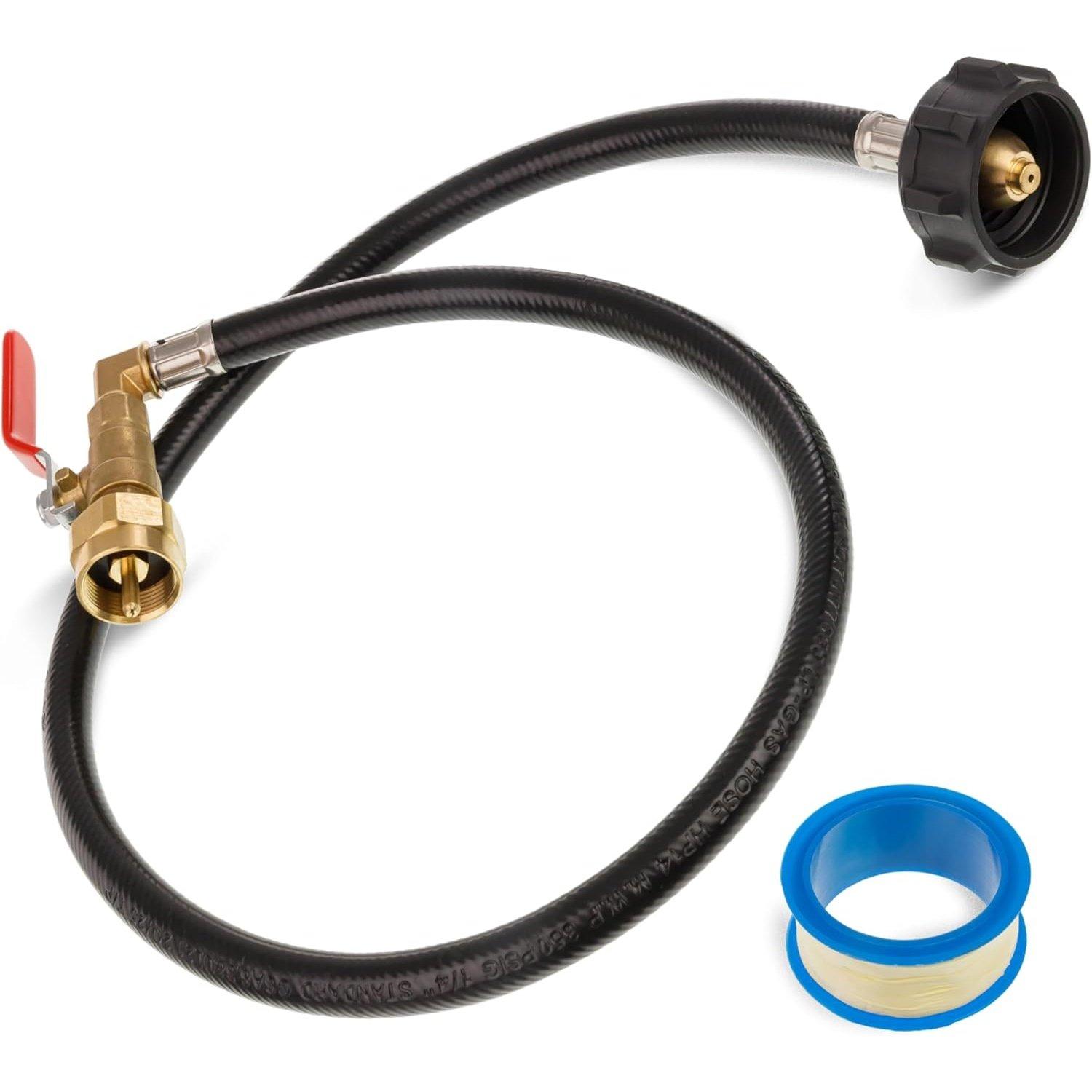 [Lifetime Warranty] 3 Feet Propane Refill Adapter Hose - Propane Extension Hose Fill 1 LB Bottles from Large 5-40LB Gas Tank (QCC Type1 Inlet) - with Sealing Tape, 350PSI High Pressure, CSA Certified image 0