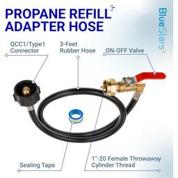 [Lifetime Warranty] 3 Feet Propane Refill Adapter Hose - Propane Extension Hose Fill 1 LB Bottles from Large 5-40LB Gas Tank (QCC Type1 Inlet) - with Sealing Tape, 350PSI High Pressure, CSA Certified thumbnail 3