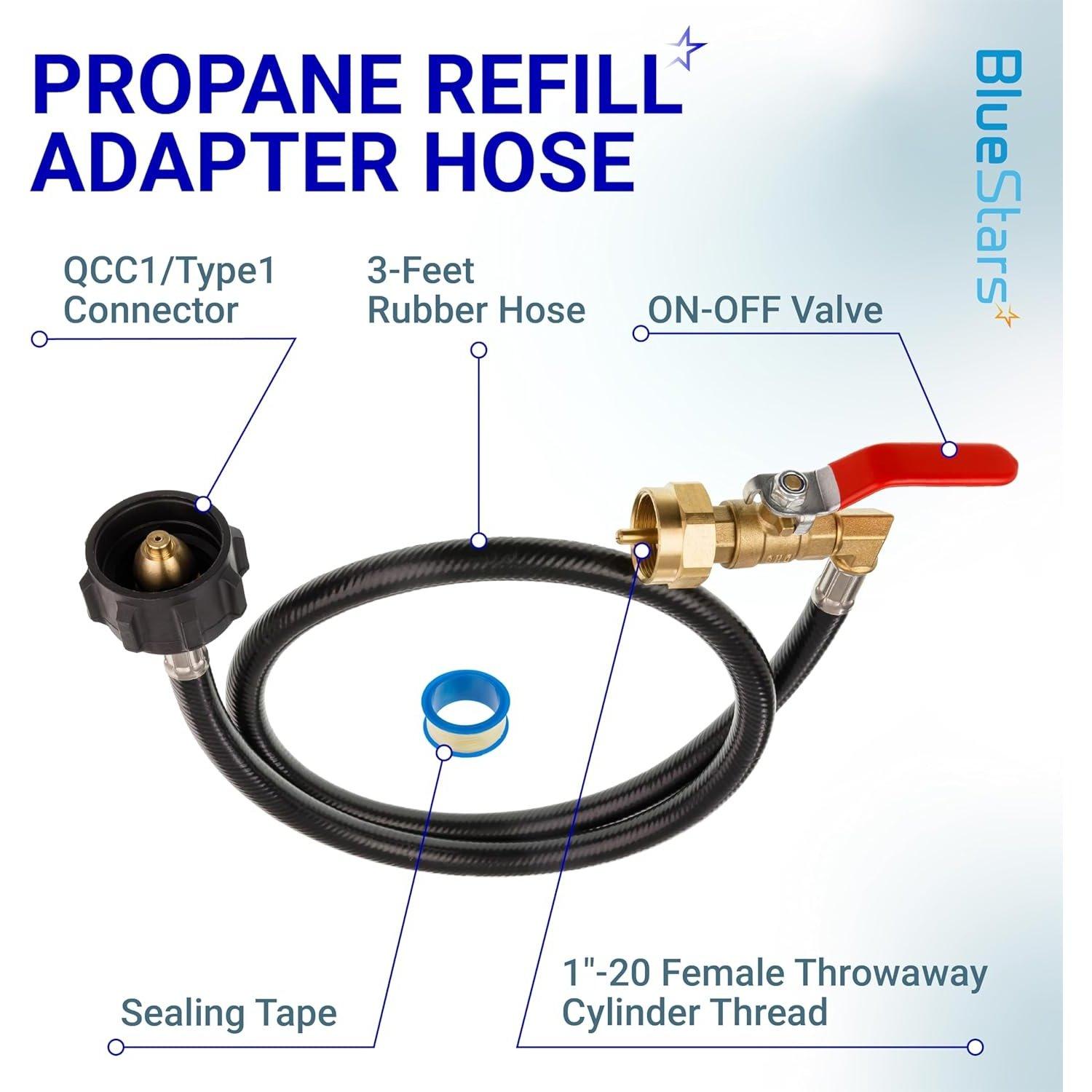 [Lifetime Warranty] 3 Feet Propane Refill Adapter Hose - Propane Extension Hose Fill 1 LB Bottles from Large 5-40LB Gas Tank (QCC Type1 Inlet) - with Sealing Tape, 350PSI High Pressure, CSA Certified image 3