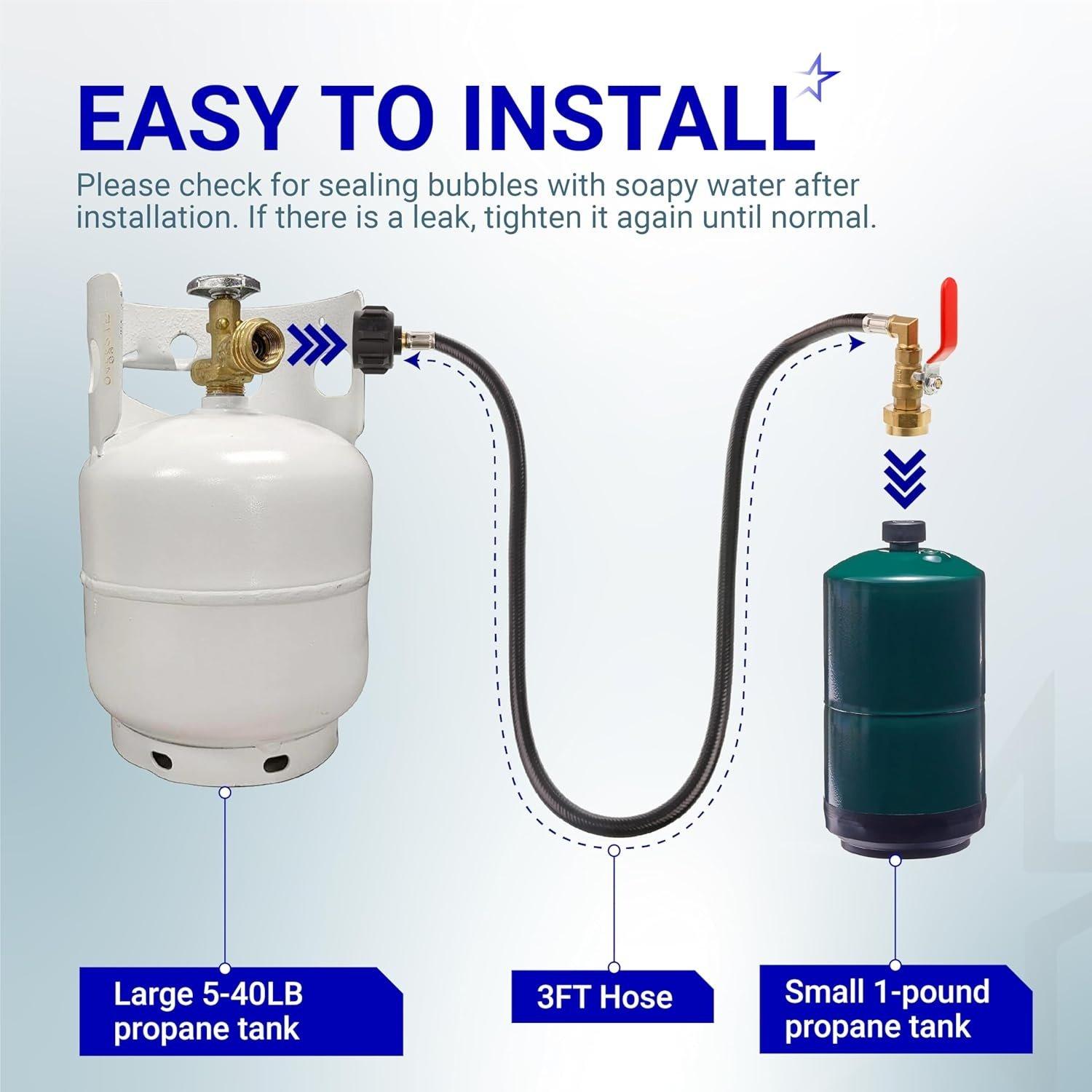 [Lifetime Warranty] 3 Feet Propane Refill Adapter Hose - Propane Extension Hose Fill 1 LB Bottles from Large 5-40LB Gas Tank (QCC Type1 Inlet) - with Sealing Tape, 350PSI High Pressure, CSA Certified image 7