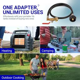 [Lifetime Warranty] 3 Feet Propane Refill Adapter Hose - Propane Extension Hose Fill 1 LB Bottles from Large 5-40LB Gas Tank (QCC Type1 Inlet) - with Sealing Tape, 350PSI High Pressure, CSA Certified thumbnail 2