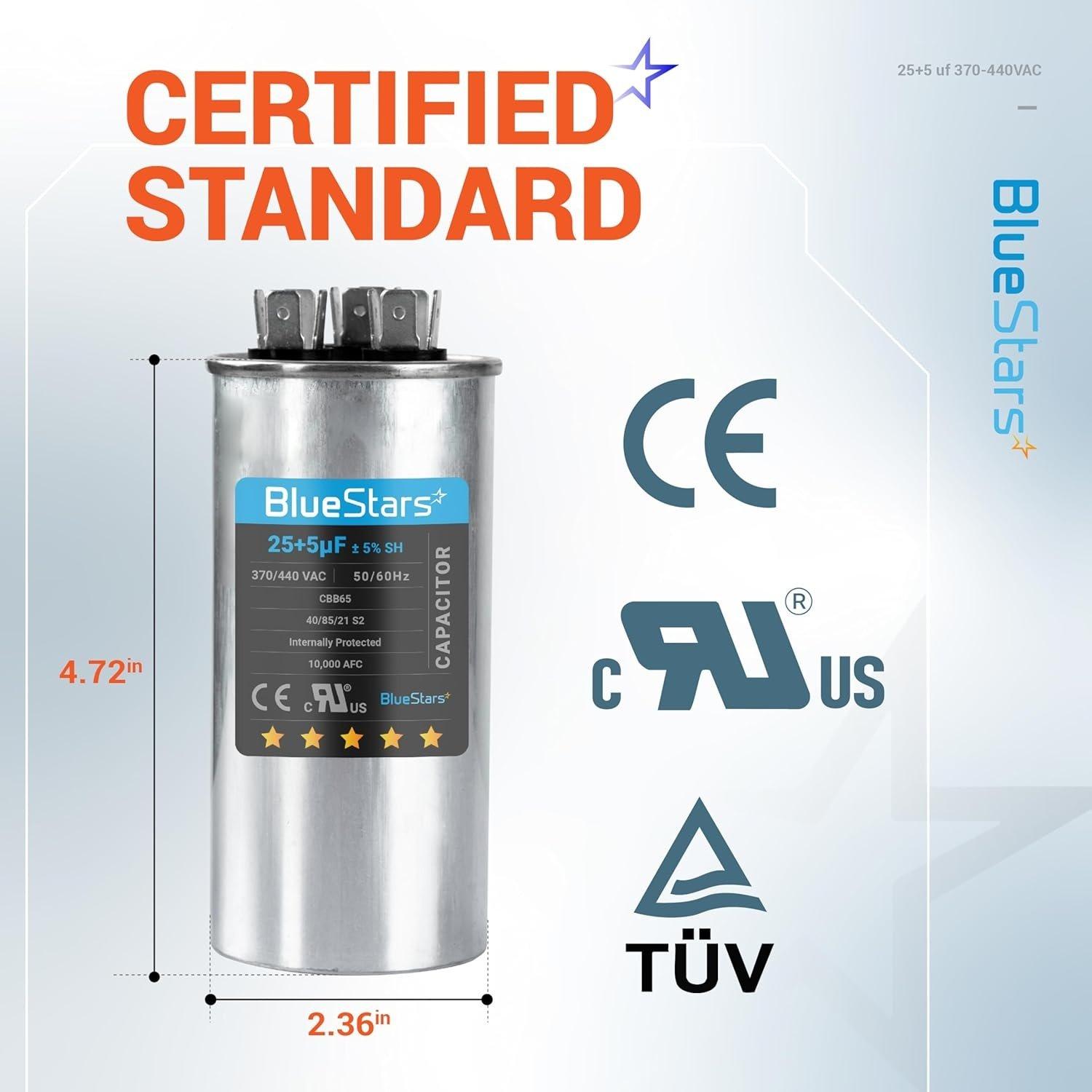[Lifetime Warranty] 25+5 uF MFD ±5% 370/440 VAC CBB65 50/60 Hz Dual Run Start Round Air Conditioner Capacitor - Fits AC Unit Fan Motor, Heat Pump image 7