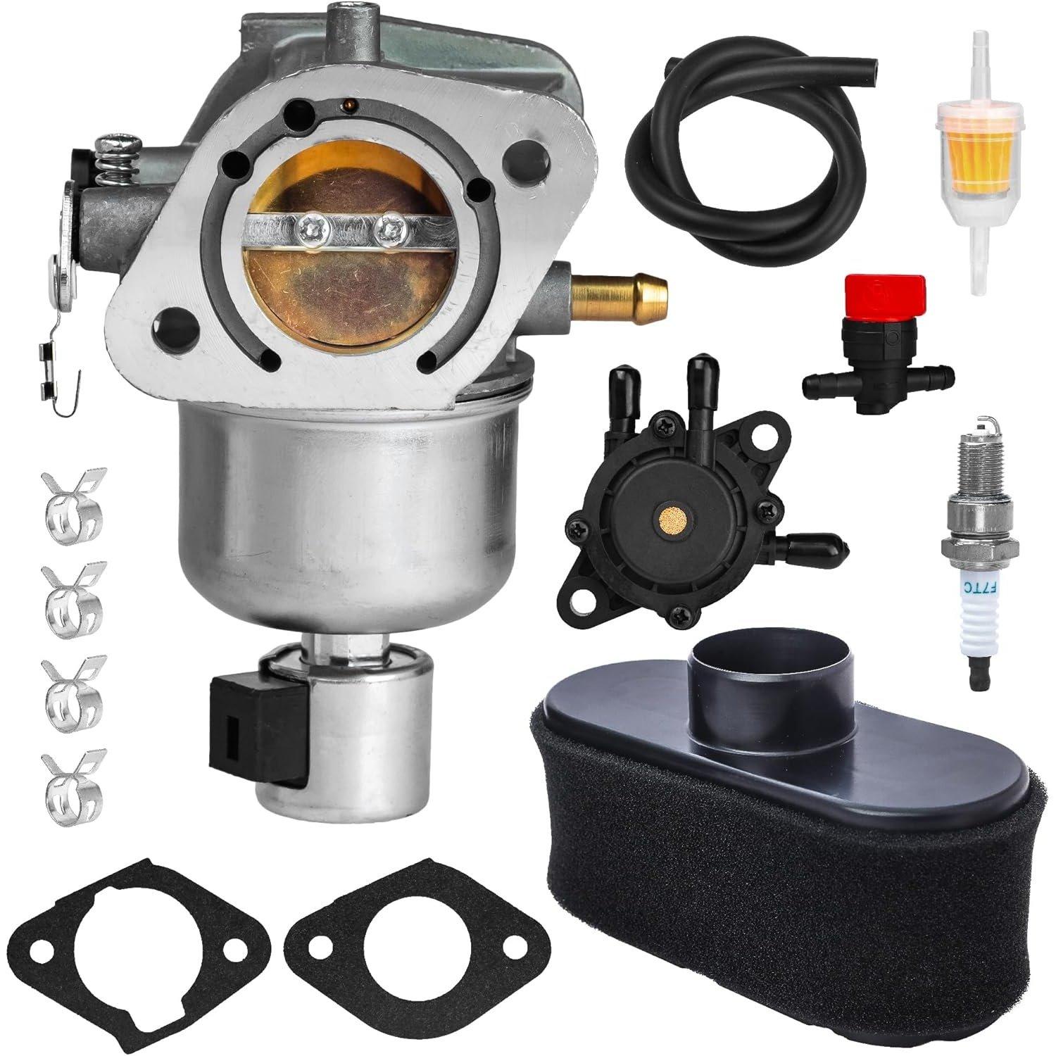 [Lifetime Warranty] 15004-0985 Carburetor Kit - Compatible with Kawasaki FR691V FS691V Engine - 15004-0829 Carb w/Air Filter, Fuel Filter, Fuel Pump, Spark Plug, Manual Valve, Gaskets image 0