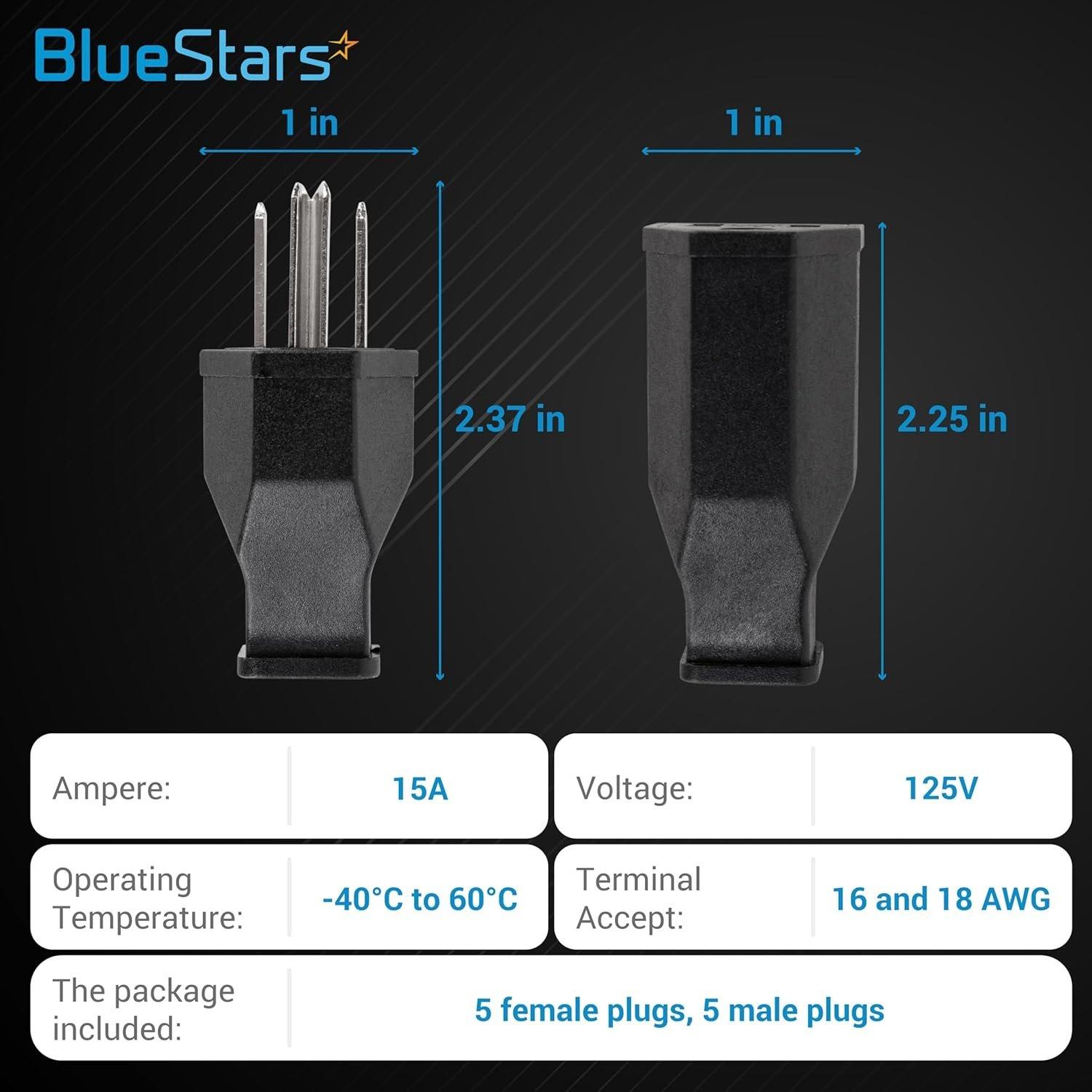[Lifetime Warranty] Set of 5 (10 Pieces) Extension Cord Plugs 125V 15A 2 Pole 3 Wire with Male Plug and Female Connector image 2