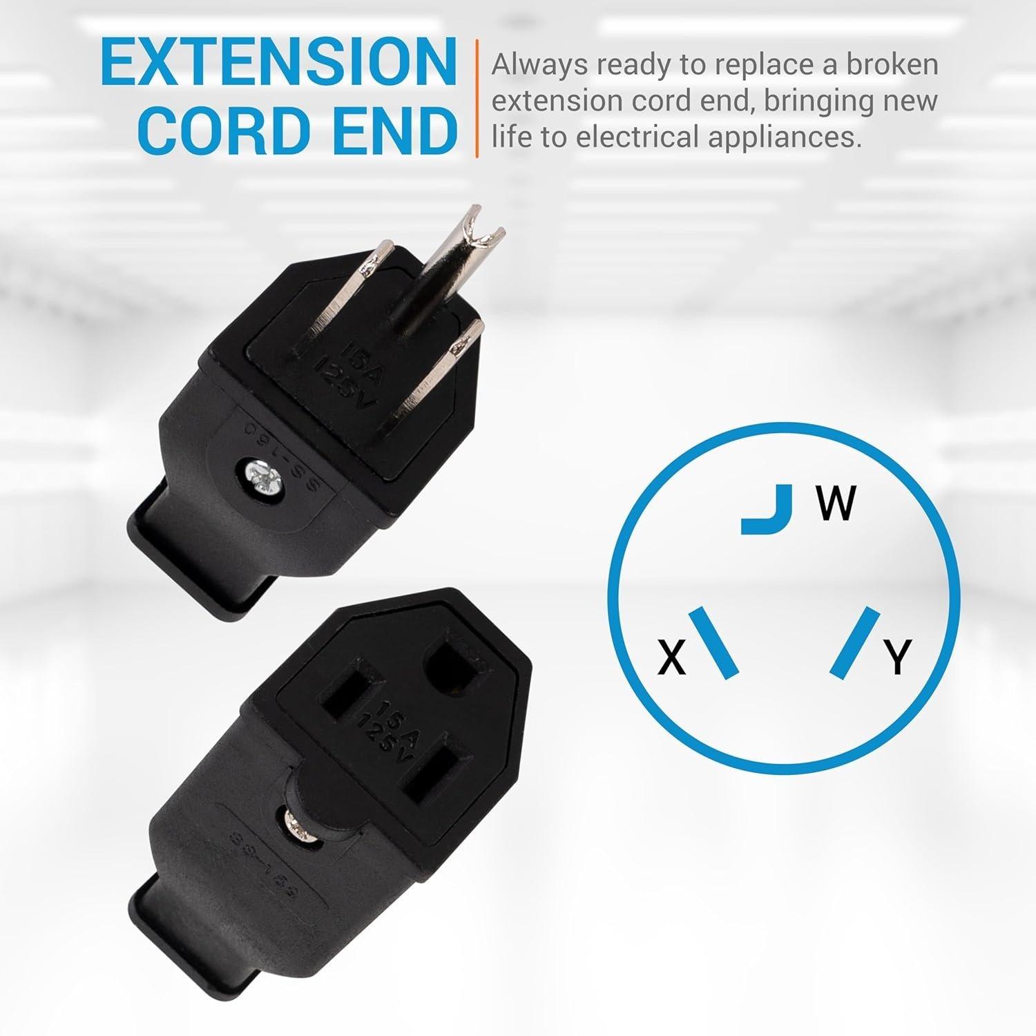[Lifetime Warranty] Set of 5 (10 Pieces) Extension Cord Plugs 125V 15A 2 Pole 3 Wire with Male Plug and Female Connector image 1