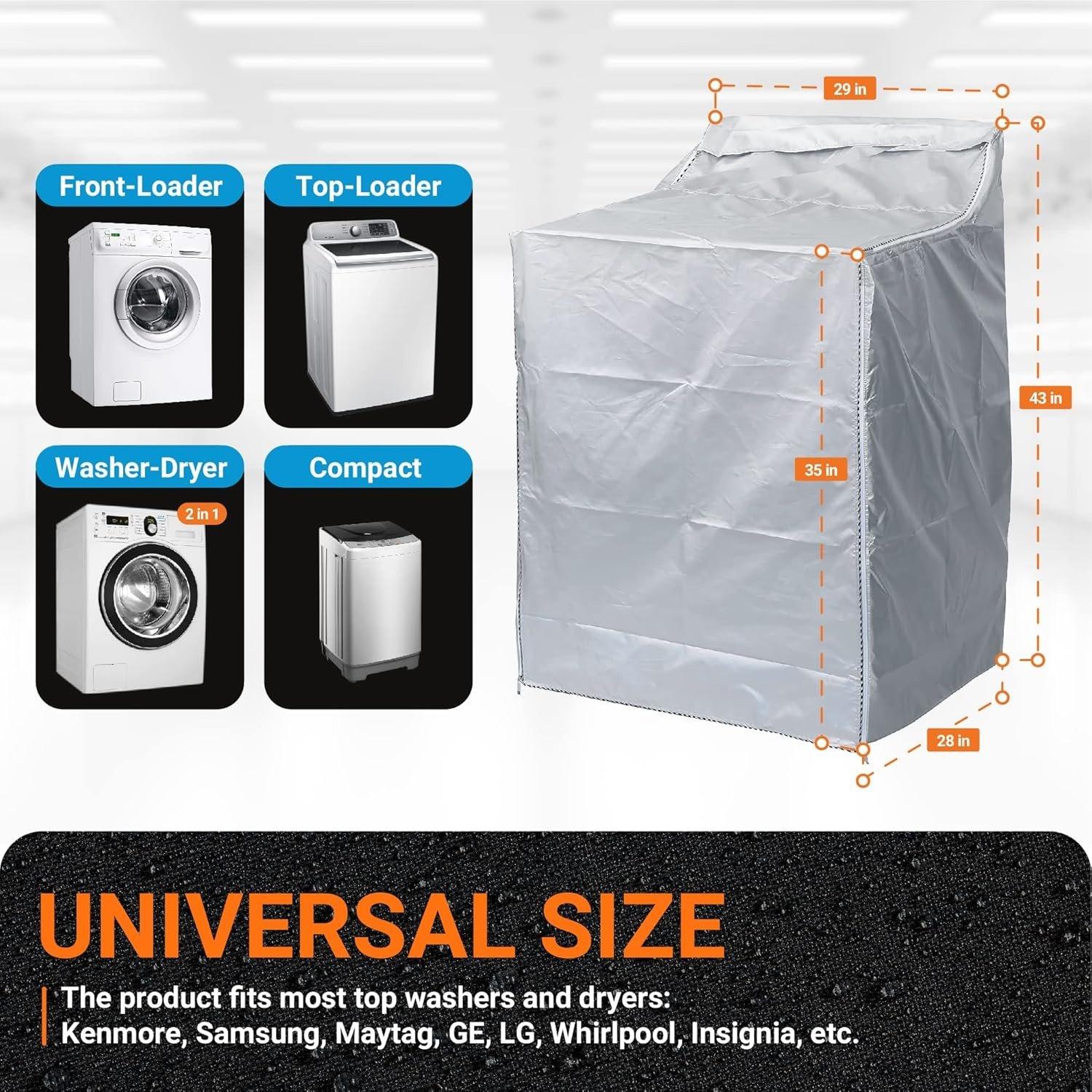 2 PCS W29”x D28”x H43” Washing Machine Covers with Laundry Bag (Silver) image 5