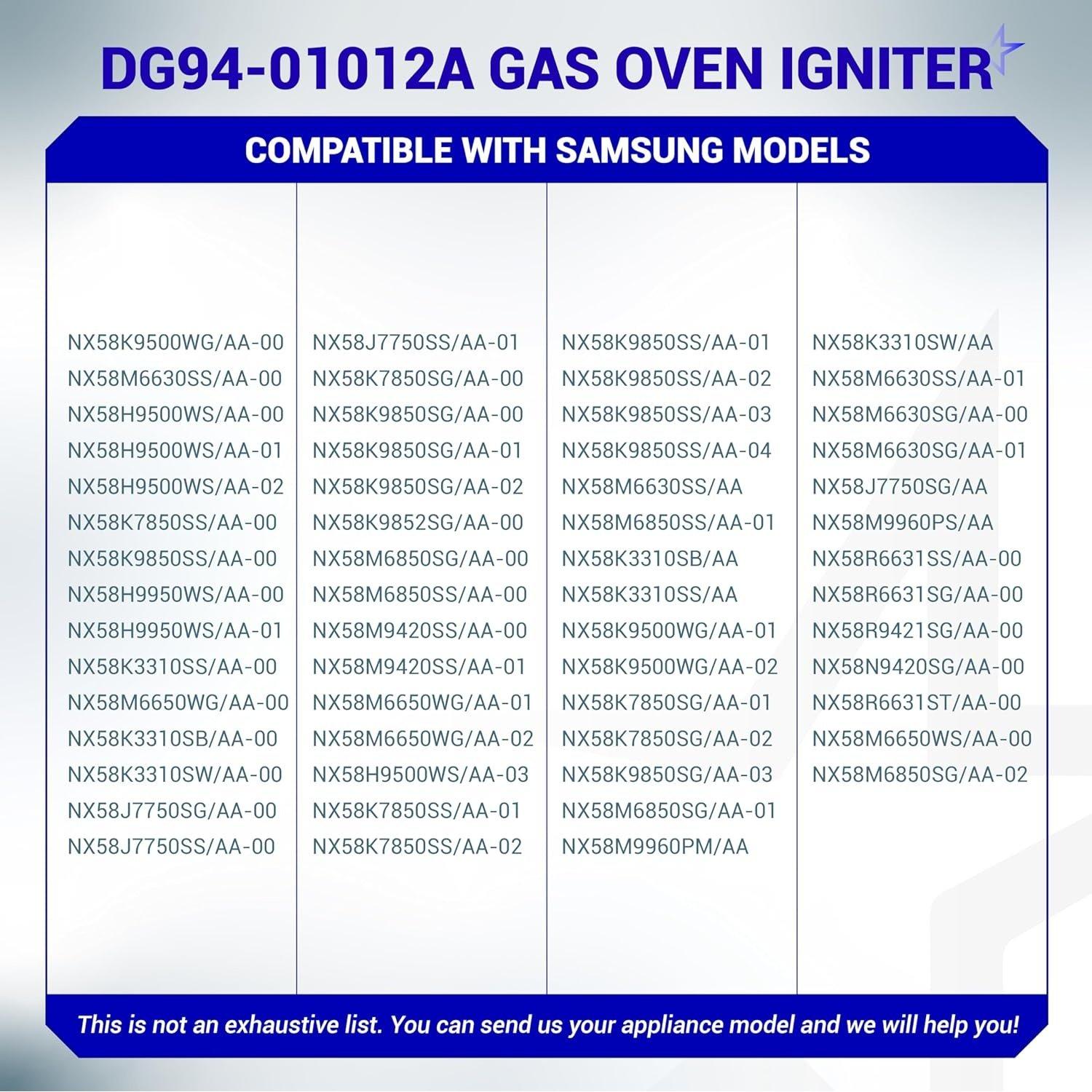 [Lifetime Warranty] DG94-01012A Gas Oven Igniter - Compatible with Samsung Oven Range Stove (NX58H95 NX58H99 NX58H NX58J NX58K NX58M NX58N series) - Replaces 4011538 AP5967723 PS5967723 EAP11720750 image 8