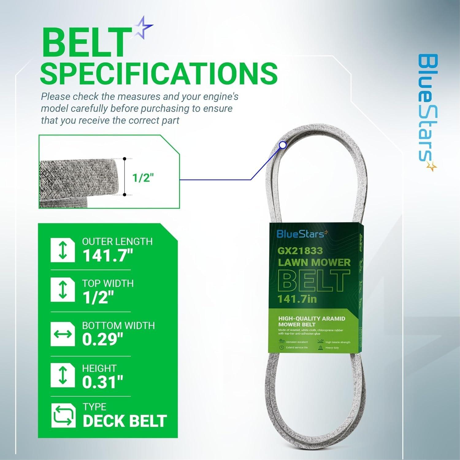 [Lifetime Warranty] Lawn Mower Deck Belt GX21833 1/2" x 141.7" image 3