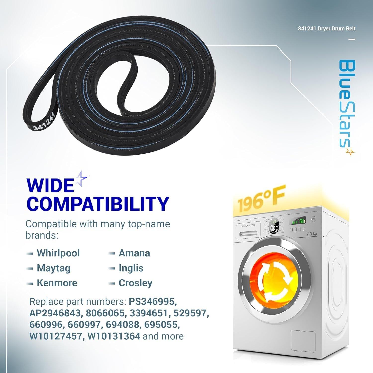 [Lifetime Warranty] 341241 Dryer Drum Belt - Compatible with Whirlpool Kenmore Roper Amana - Replaces 8066065 AP2946843 W10127457 PS346995 14210003 31531589 31001026 3394651 529597 WED4815EW1 NED4655EW1 image 1