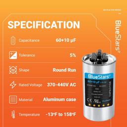 [Lifetime Warranty] 60+10 uF MFD ±5% 370/440 VAC CBB65 Dual Run Circular Start Capacitor - Fits AC Motor Run, Fan Start, Condenser thumbnail 7