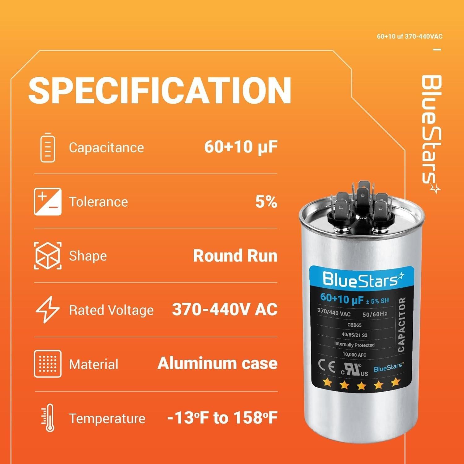 [Lifetime Warranty] 60+10 uF MFD ±5% 370/440 VAC CBB65 Dual Run Circular Start Capacitor - Fits AC Motor Run, Fan Start, Condenser image 7