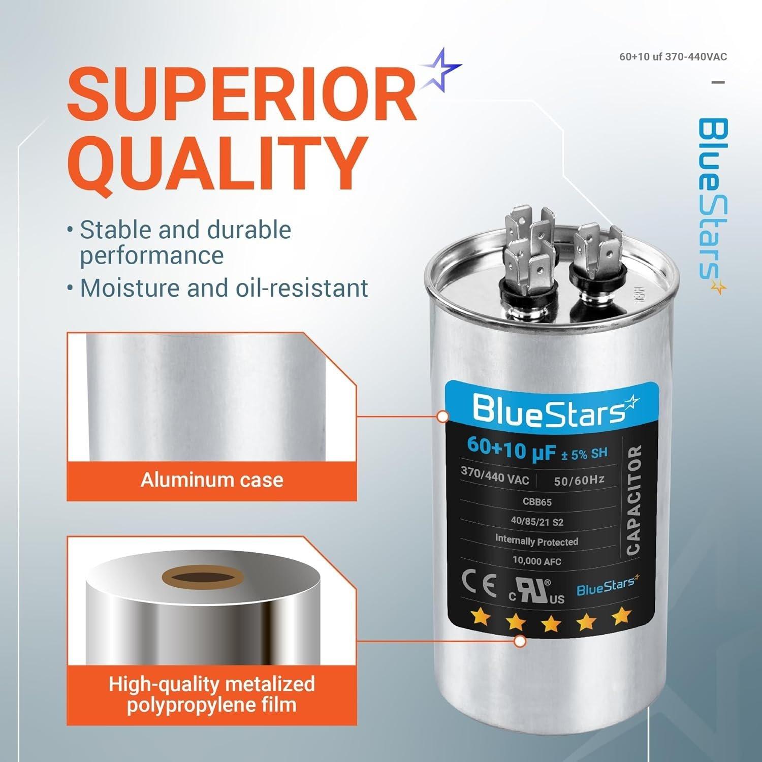 [Lifetime Warranty] 60+10 uF MFD ±5% 370/440 VAC CBB65 Dual Run Circular Start Capacitor - Fits AC Motor Run, Fan Start, Condenser image 2