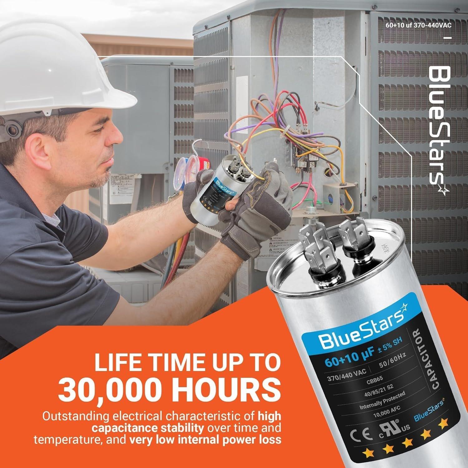 [Lifetime Warranty] 60+10 uF MFD ±5% 370/440 VAC CBB65 Dual Run Circular Start Capacitor - Fits AC Motor Run, Fan Start, Condenser image 4