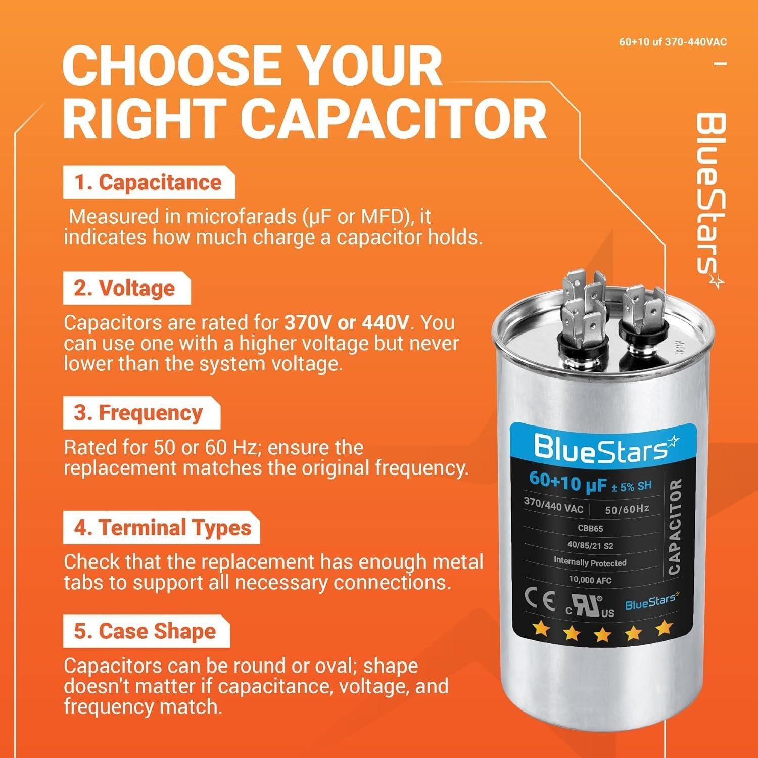 [Lifetime Warranty] 60+10 uF MFD ±5% 370/440 VAC CBB65 Dual Run Circular Start Capacitor - Fits AC Motor Run, Fan Start, Condenser image 3