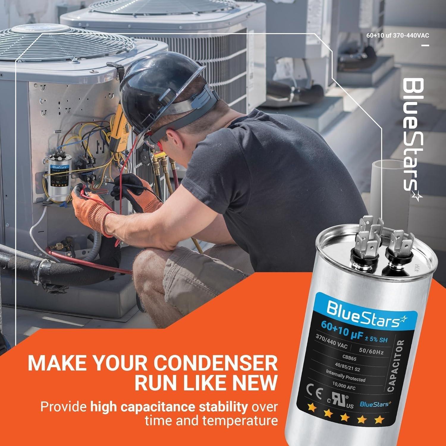 [Lifetime Warranty] 60+10 uF MFD ±5% 370/440 VAC CBB65 Dual Run Circular Start Capacitor - Fits AC Motor Run, Fan Start, Condenser image 10