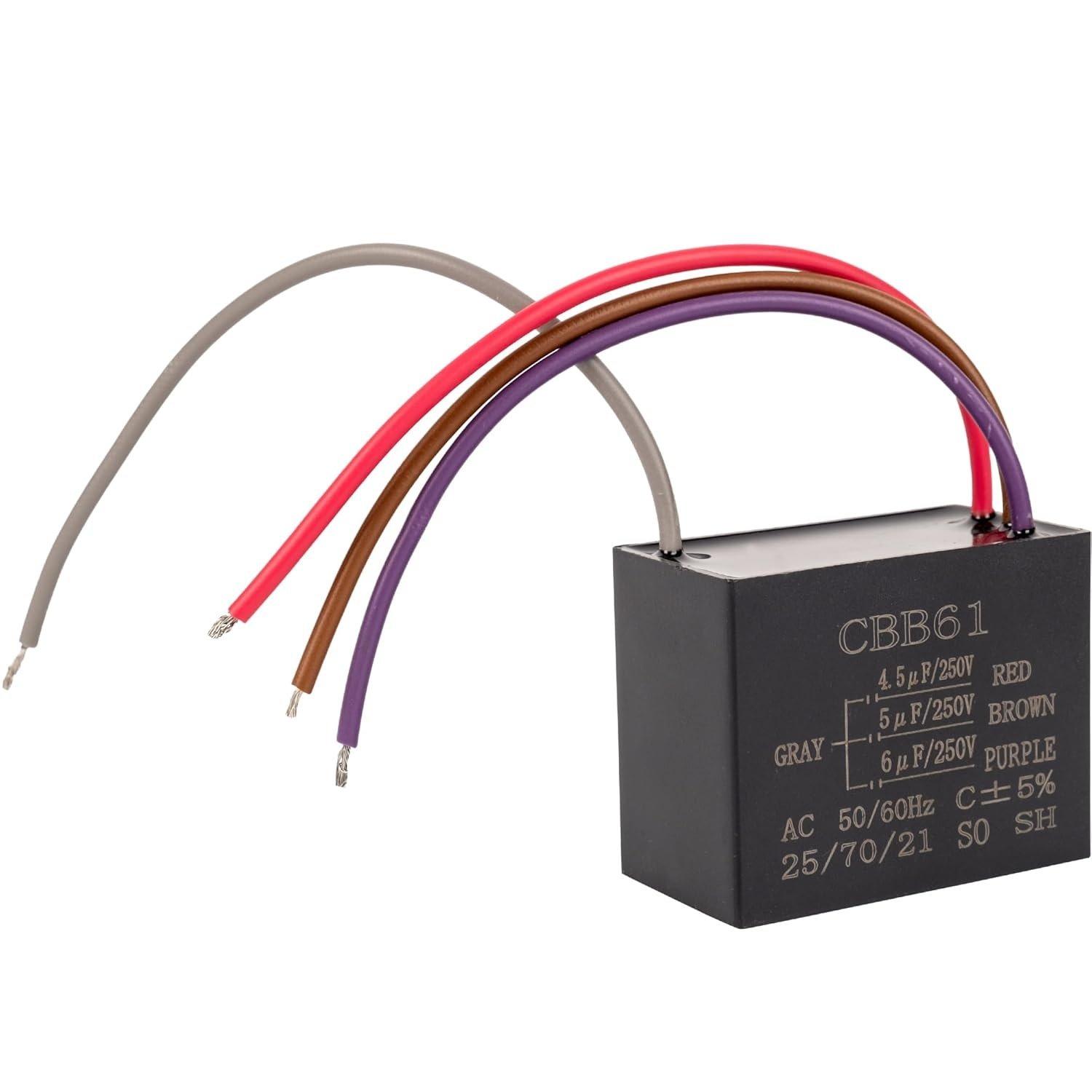 CBB61 4.5uf + 5uf + 6uf 4-Wire 250V AC Ceiling Fan Capacitor image 0