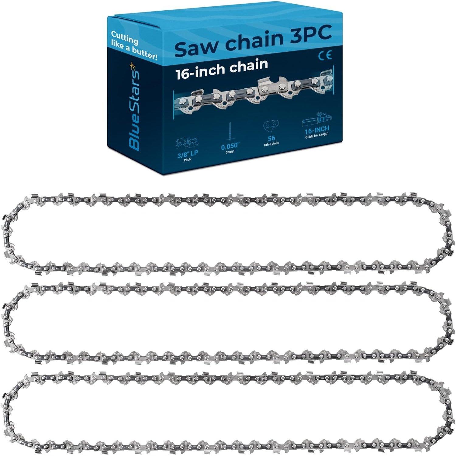 [Lifetime Warranty] 16-inch Chainsaw Chain 3/8" LP Pitch, 0.050" Gauge, 56 Drive Links - Pack of 3 image 0