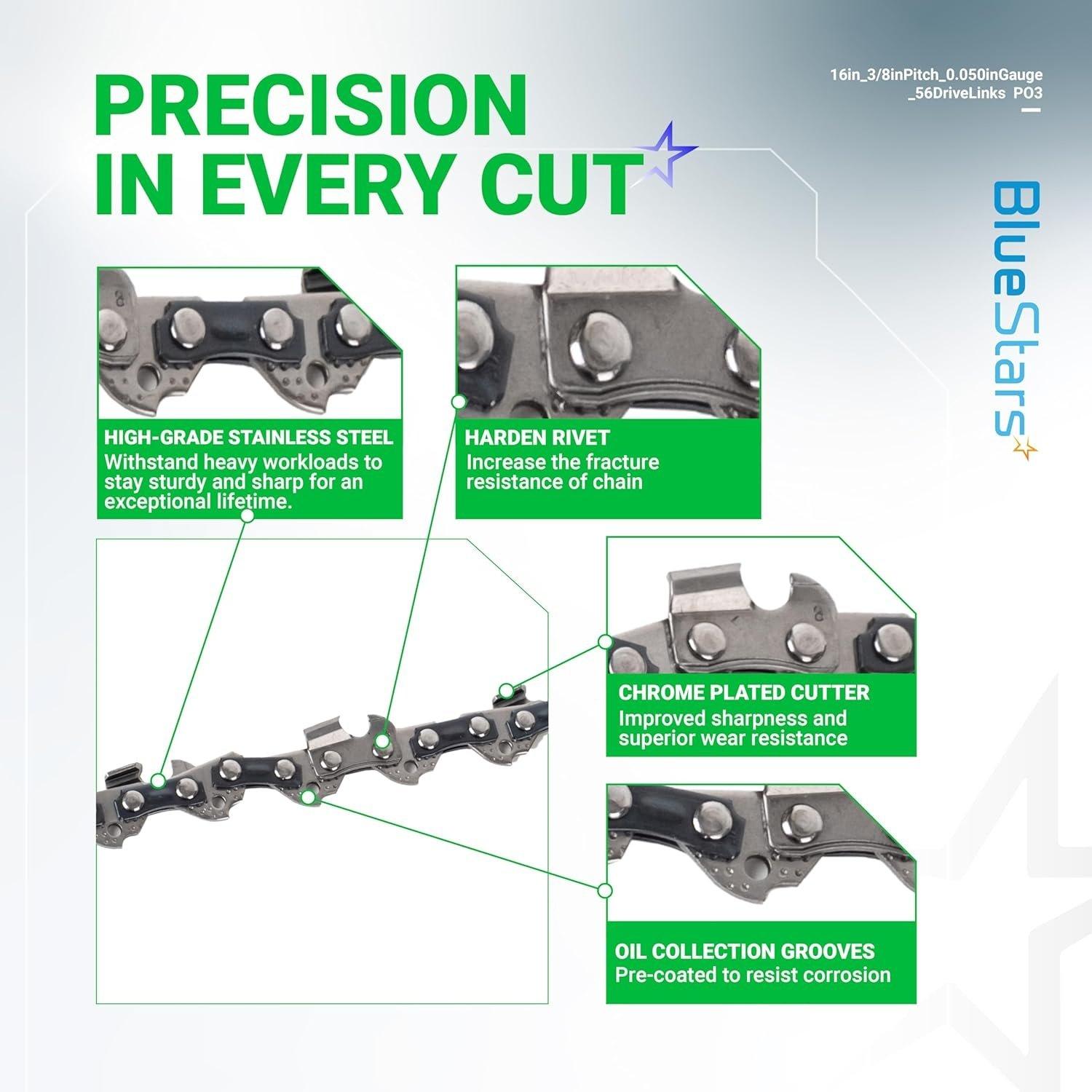 [Lifetime Warranty] 16-inch Chainsaw Chain 3/8" LP Pitch, 0.050" Gauge, 56 Drive Links - Pack of 3 image 3