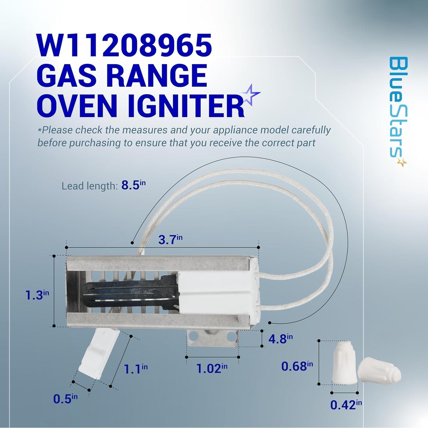 [Lifetime Warranty] W11208965 Gas Range Oven Igniter - For Whirlpool Amana Gas Range WFG320M0MB0 WFG320M0MS0 WFG320M0MW0 WFG505M0BS4 Replace W11506321 W11613927 4977065 AP7193166 EAP16744629 image 1