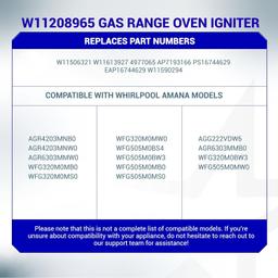 [Lifetime Warranty] W11208965 Gas Range Oven Igniter - For Whirlpool Amana Gas Range WFG320M0MB0 WFG320M0MS0 WFG320M0MW0 WFG505M0BS4 Replace W11506321 W11613927 4977065 AP7193166 EAP16744629 thumbnail 7