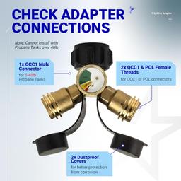 [Lifetime Warranty] Propane Tank Y Splitter QCC/POL with Gauge and Shut-Off Valve thumbnail 6