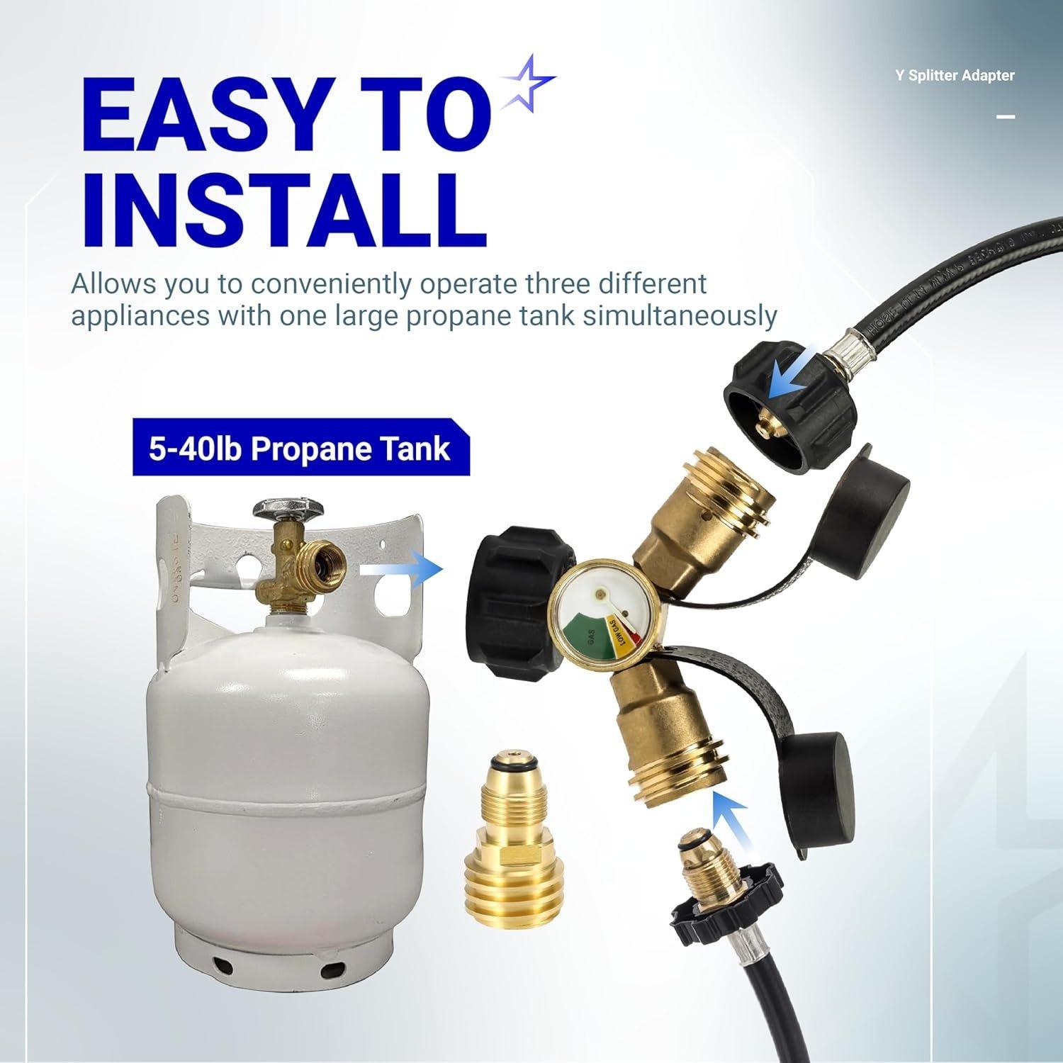 [Lifetime Warranty] Propane Tank Y Splitter QCC/POL with Gauge and Shut-Off Valve image 2
