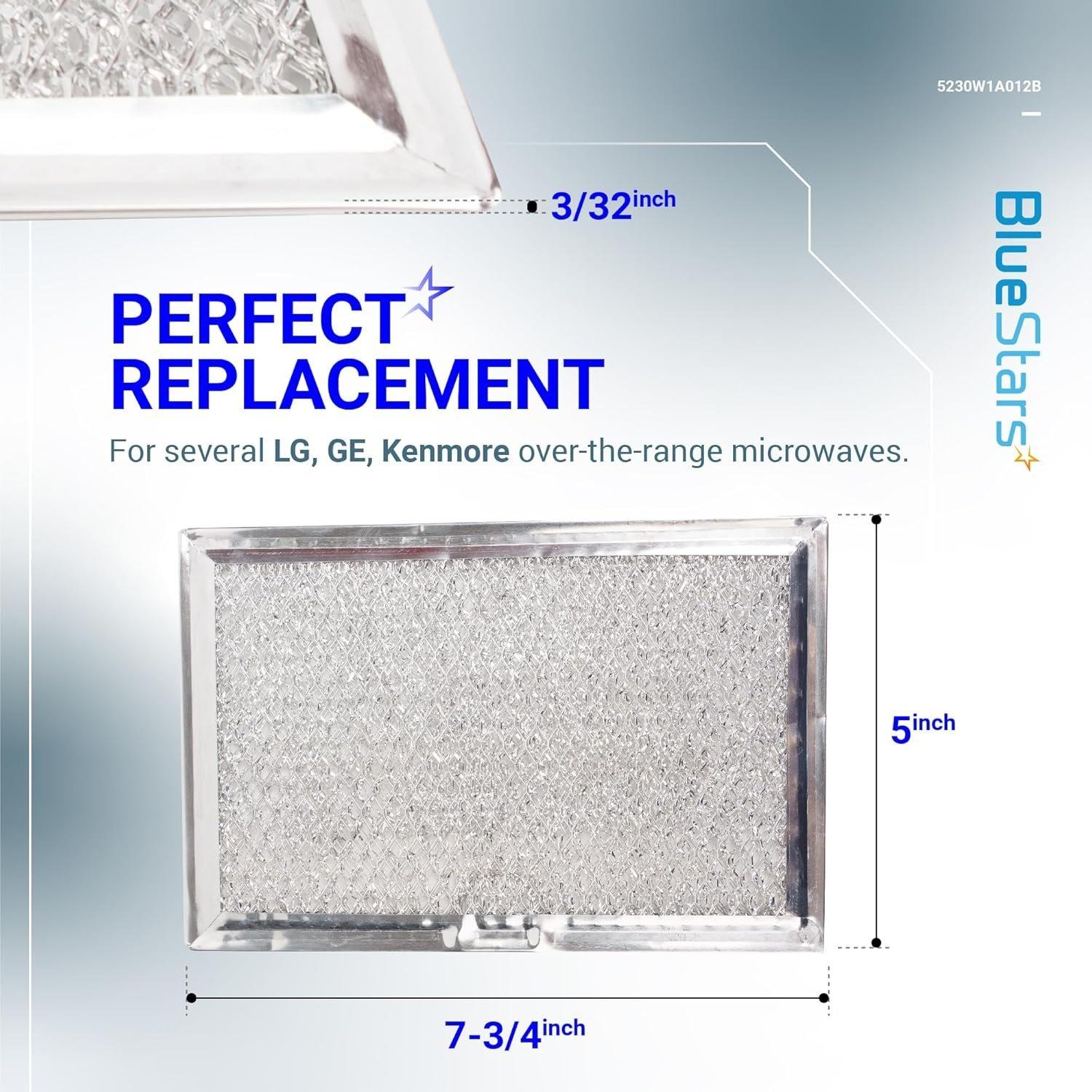 [Lifetime Warranty] WB06X10309 WB06X10359 5230W1A012B Microwave Oven Grease Filter Replacement 5" x 7-3/4" - Compatible with LG GE Sears Over-The-Range Microwave Ovens - Pack of 2 image 2