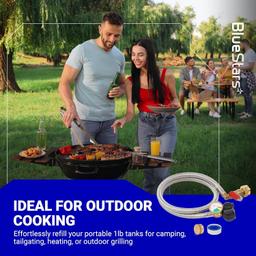 [Lifetime Warranty] CSA Certified 3 Feet Propane Refill Adapter Hose with Gauge & ON/Off Control Valve Stainless Steel Extension Propane Refill Hose Fill 1 Pound Bottles from 5-40lb Tank - with Cap, Tape thumbnail 7