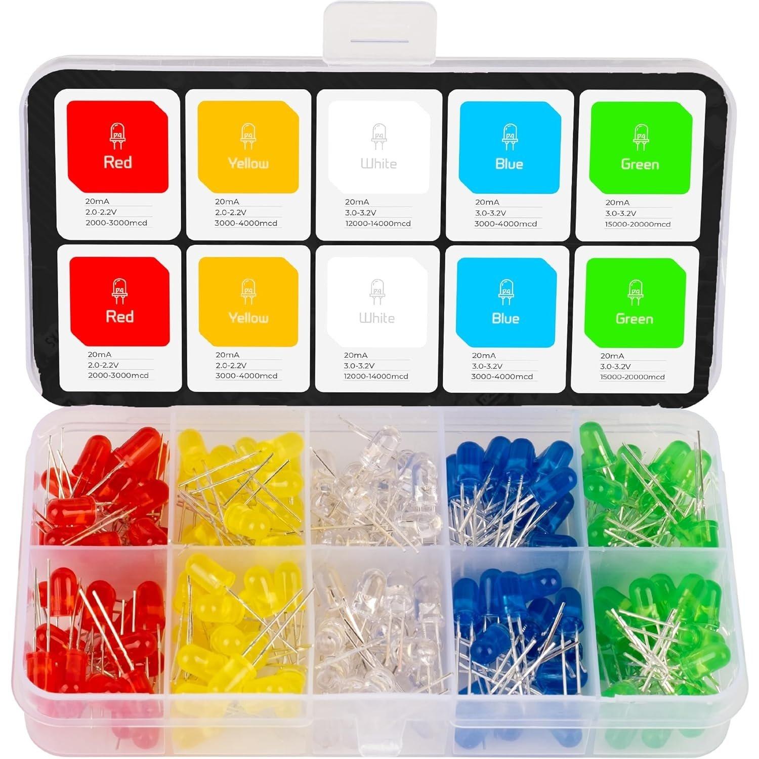 200 PCS (5 Colors x 40 PCS) 5mm Bi-pin LED Light Emitting Diode Round Assorted image 0