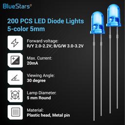200 PCS (5 Colors x 40 PCS) 5mm Bi-pin LED Light Emitting Diode Round Assorted thumbnail 2