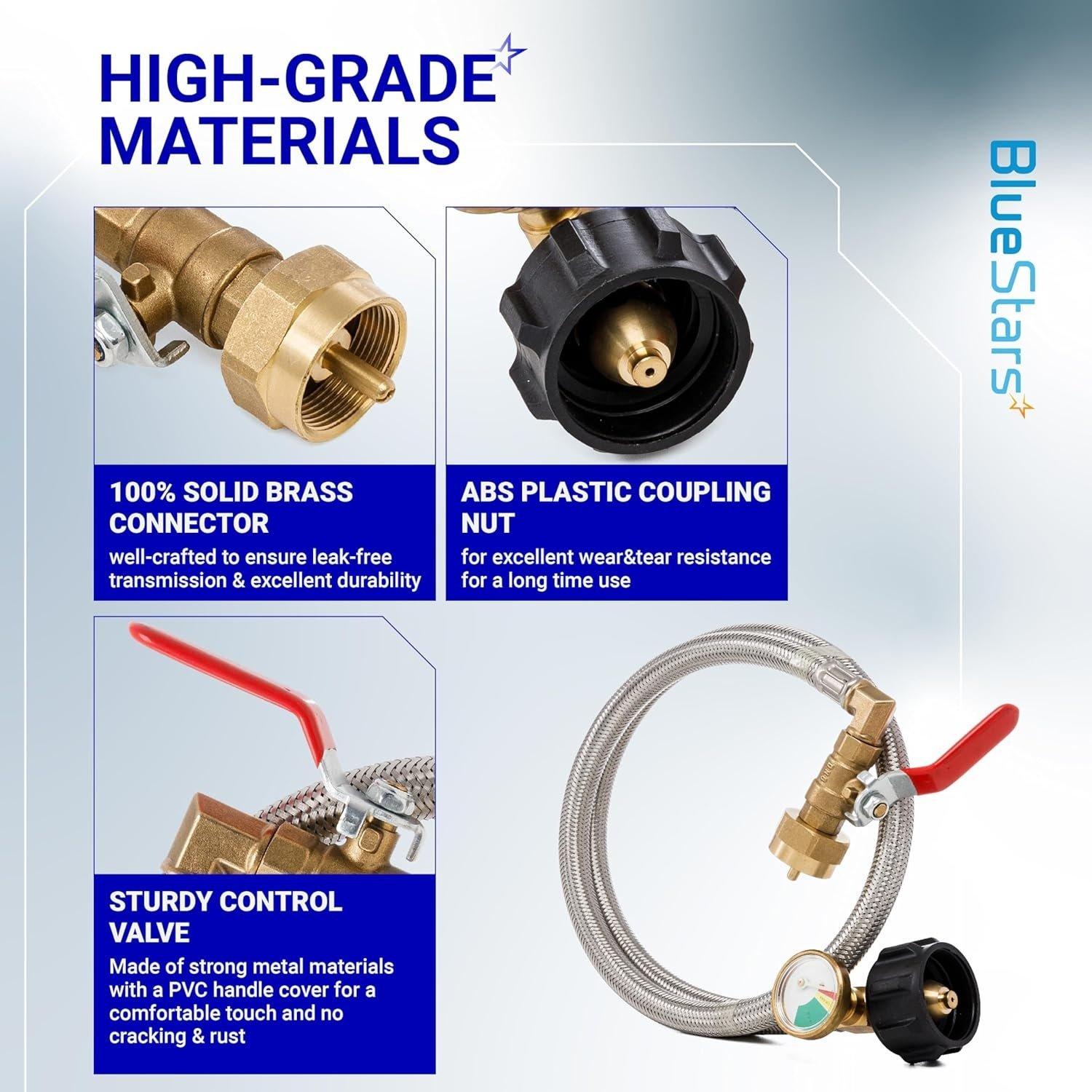 [Lifetime Warranty] 3 Feet Propane Refill Adapter Hose with Gauge & ON/Off Control Valve image 4