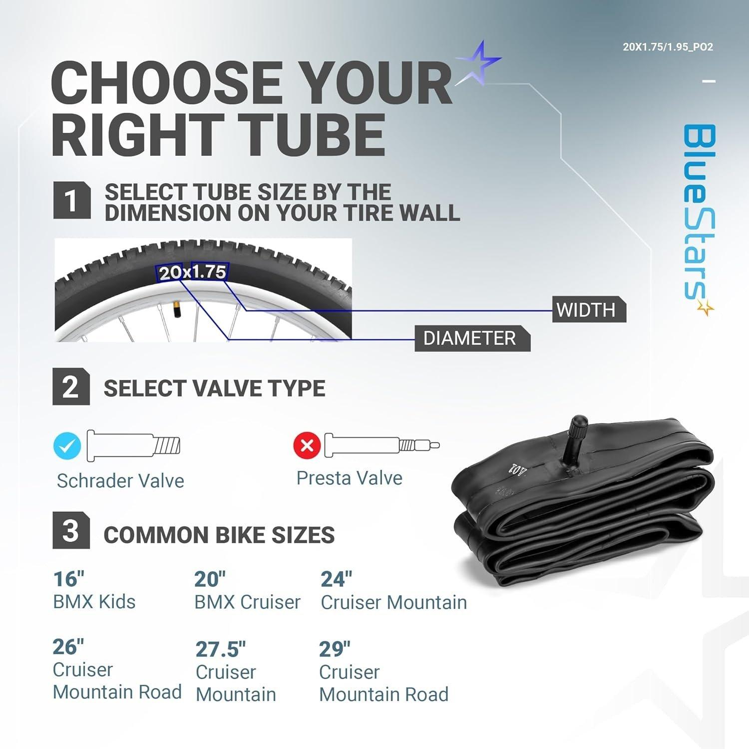 [Lifetime Warranty] 20 X 1.75/1.95/2.10/2.125 inch Bicycle Tire Inner Tubes - Pack of 2 image 2