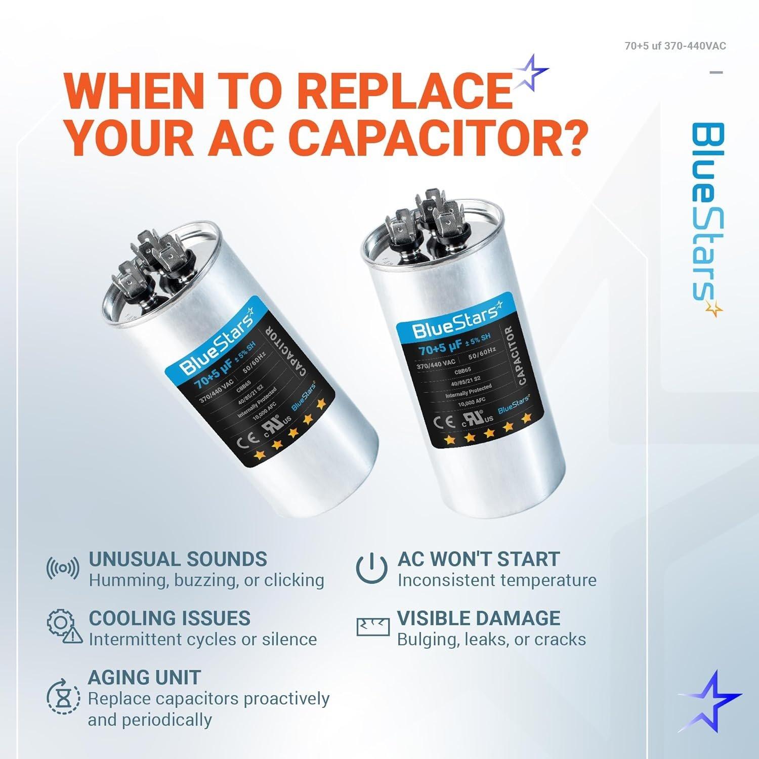 [Lifetime Warranty] 70+5 uF MFD ±5% 370/440 VAC CBB65 Dual Run Circular Start Capacitor - Fits AC Motor Run, Fan Start, Heat Pump image 2