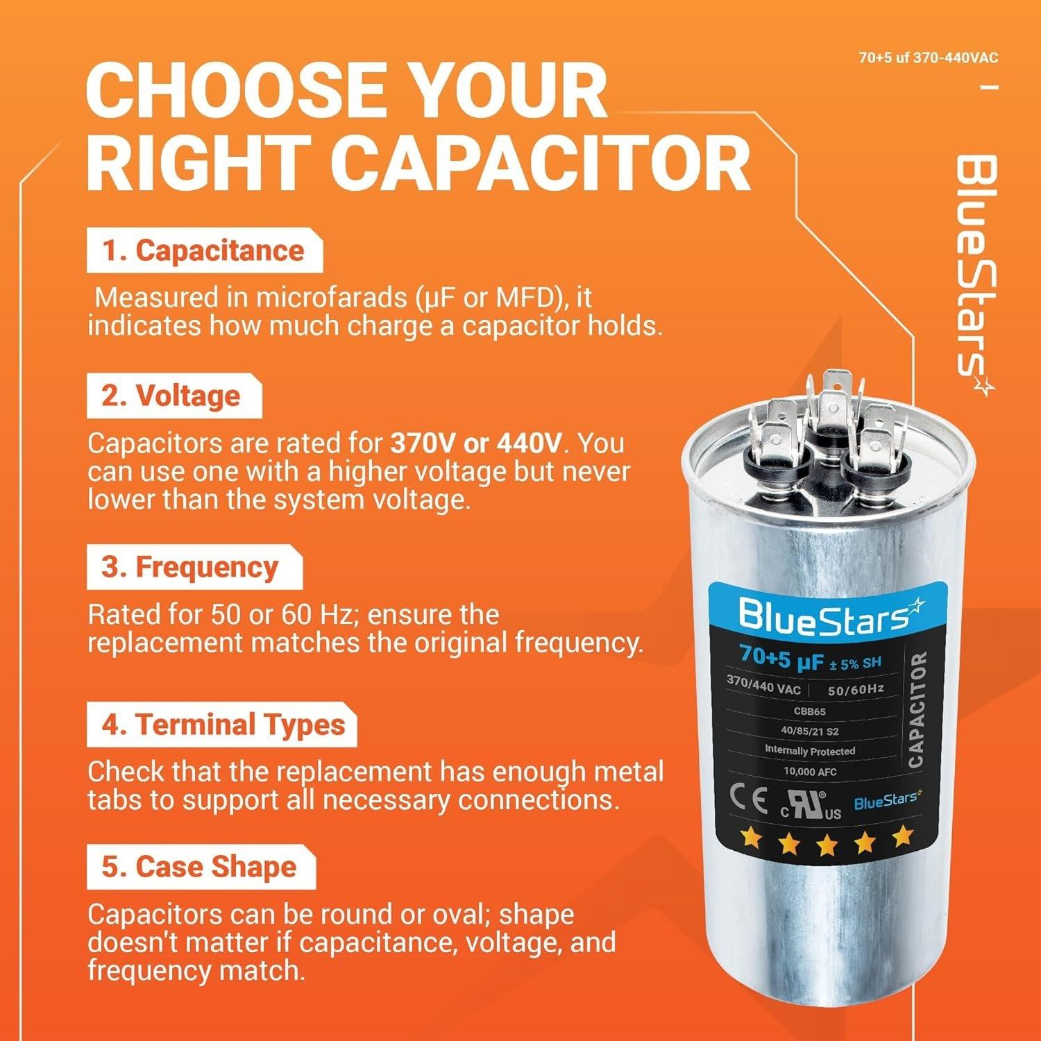 [Lifetime Warranty] 70+5 uF MFD ±5% 370/440 VAC CBB65 Dual Run Circular Start Capacitor - Fits AC Motor Run, Fan Start, Heat Pump image 6
