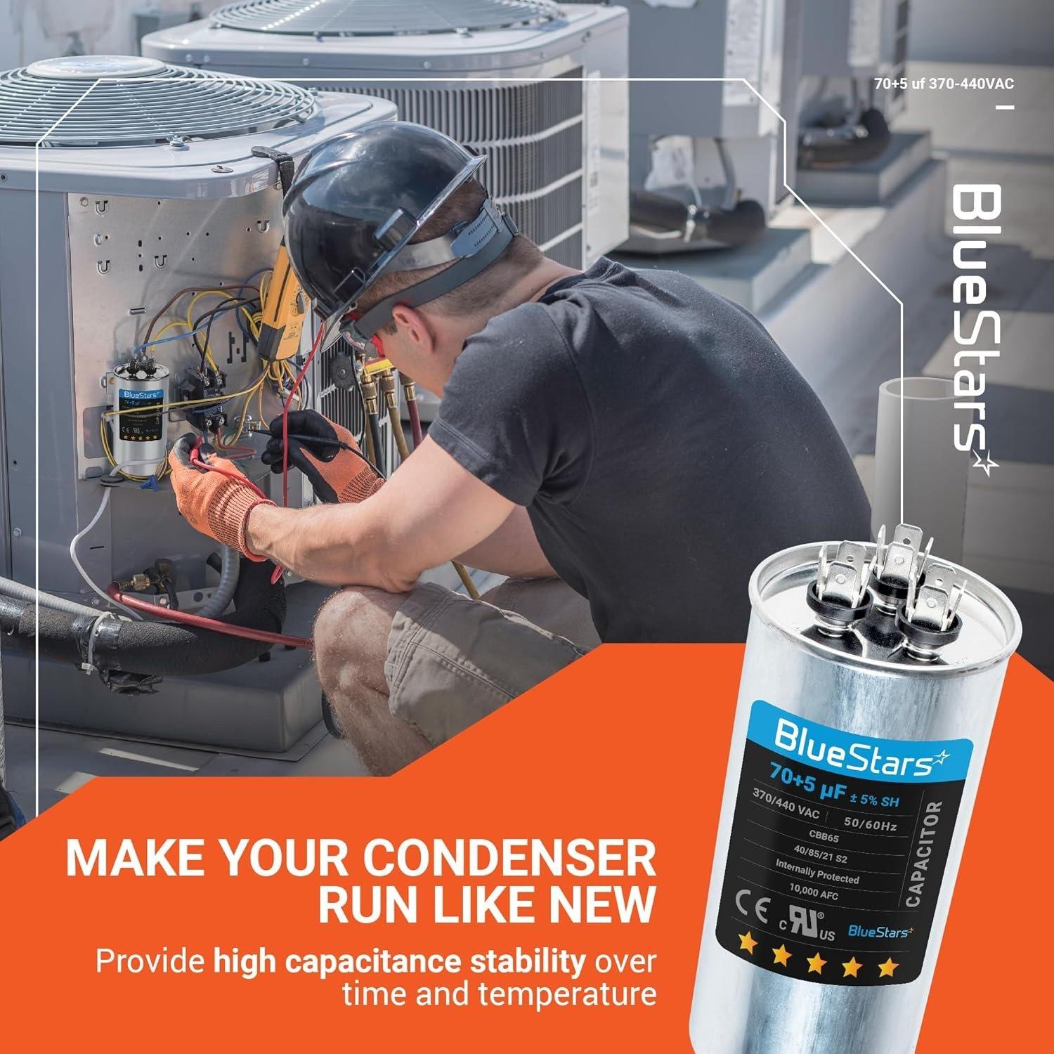 [Lifetime Warranty] 70+5 uF MFD ±5% 370/440 VAC CBB65 Dual Run Circular Start Capacitor - Fits AC Motor Run, Fan Start, Heat Pump image 7